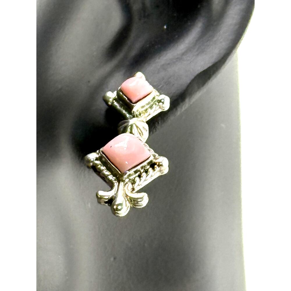 Running Bear Pink Opal Stud Earrings